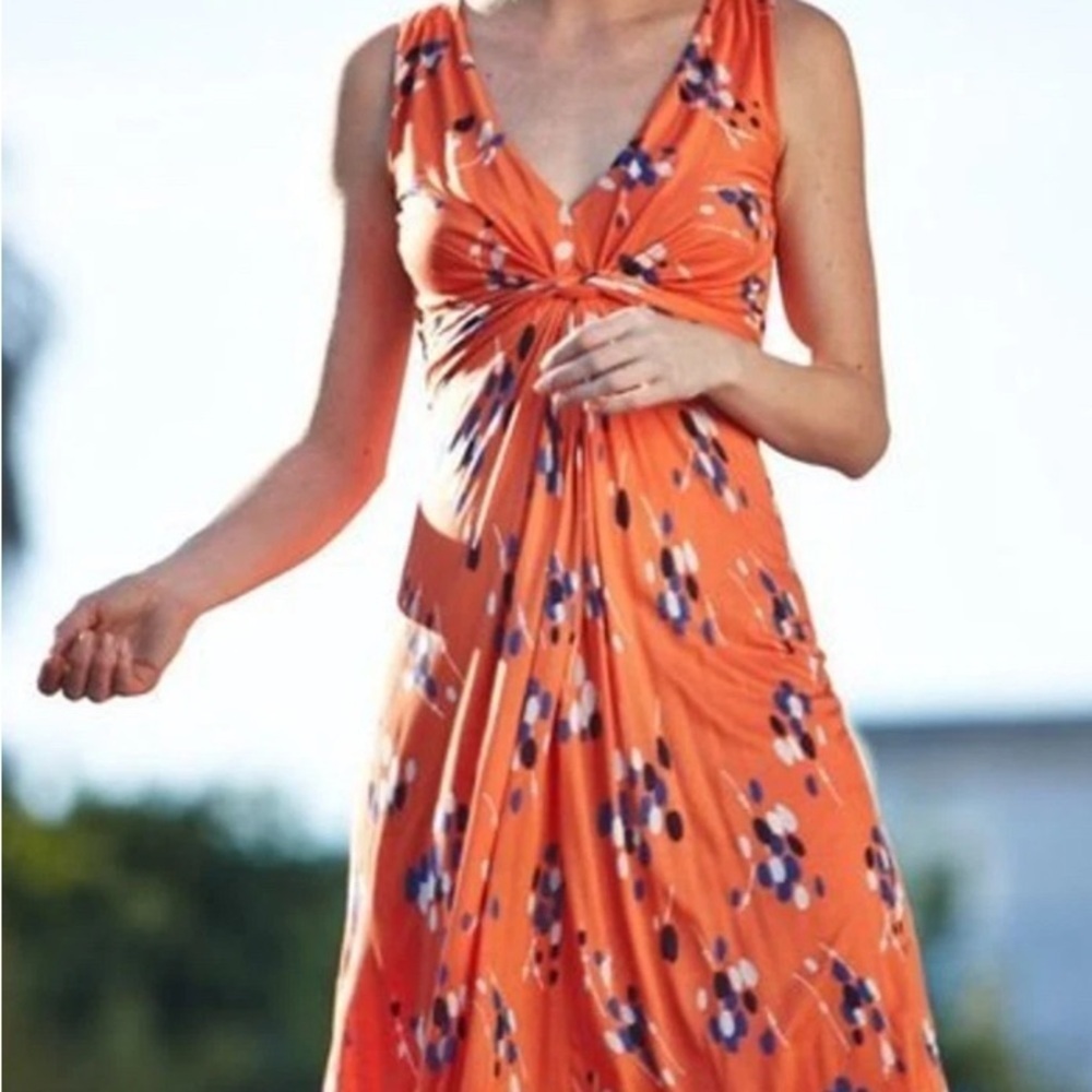 Boden Orange Blue Women's Summer Dress Knotted Front Lined Viscose size US2P